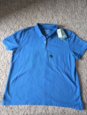 NWT L.L Bean Women's Premium Relaxed Fit Polo Shirt Blue Size XL